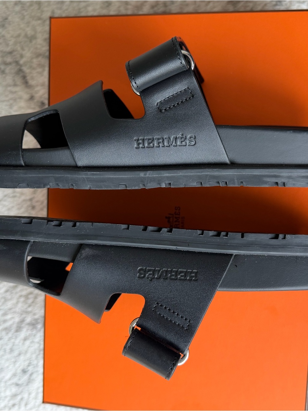 Hermes Black Leather Oran-Style Slide Sandals - Picture 8 of 9